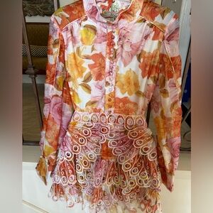 Floral Tiered Ruffle Dress in Pink, Orange & Yellow